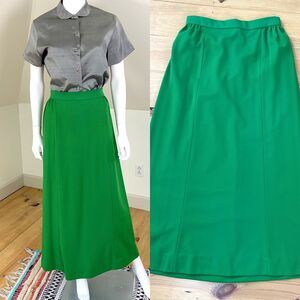 Vintage 70s Kelly Green Polyester Maxi A-Line Skirt Handmade 30" Large Christmas